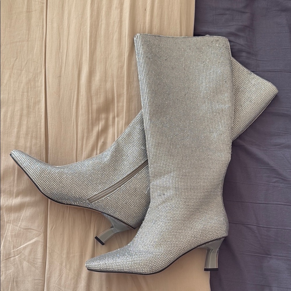 Katy Perry The Zaharrah crystal embellished sparkling tall heeled boots NWOB